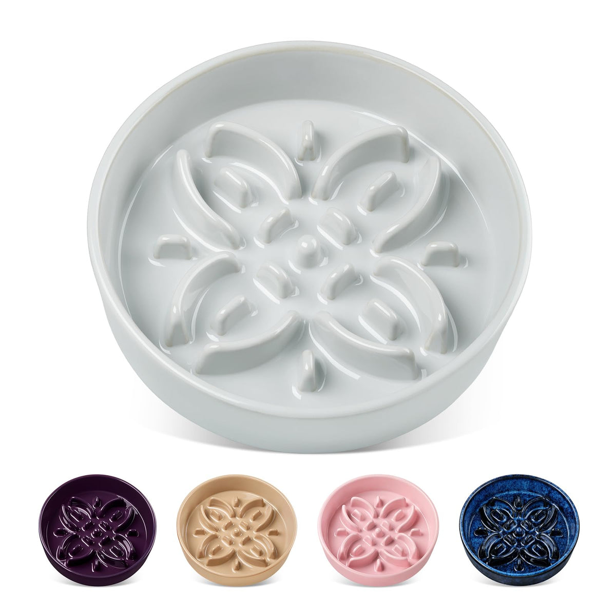 vancasso Ceramic Slow Feeder Dog Bowls, Puzzle Dog Food Bowls with Floral Maze, Anti -Slip Pet Food Dish for Small Breed, 0.6 Cups, Pink