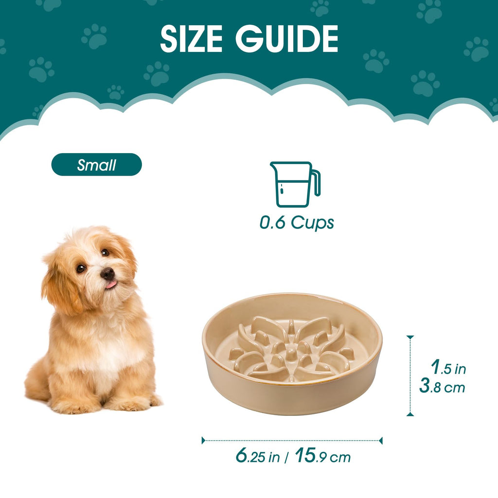 vancasso Ceramic Slow Feeder Dog Bowls, Puzzle Dog Food Bowls with Floral Maze, Anti -Slip Pet Food Dish for Small Breed, 0.6 Cups, Pink