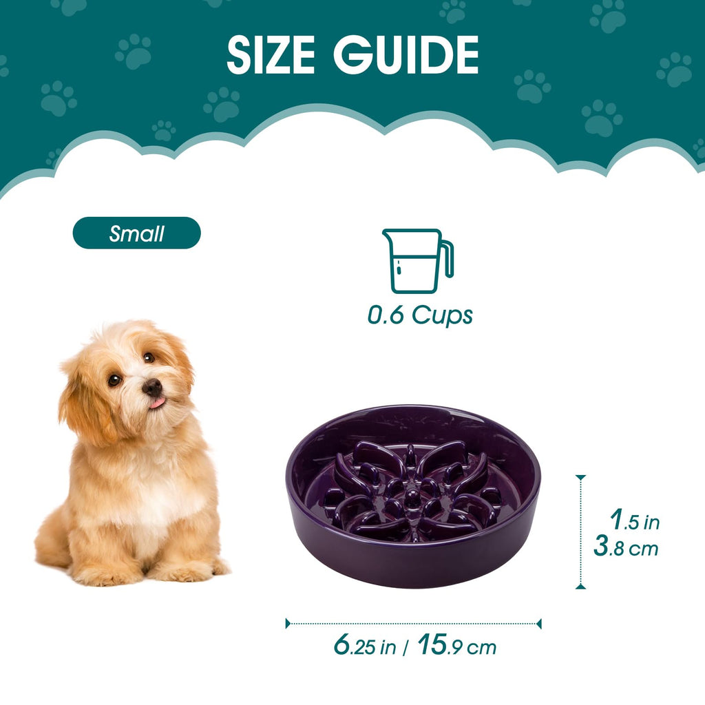 vancasso Ceramic Slow Feeder Dog Bowls, Puzzle Dog Food Bowls with Floral Maze, Anti -Slip Pet Food Dish for Small Breed, 0.6 Cups, Pink
