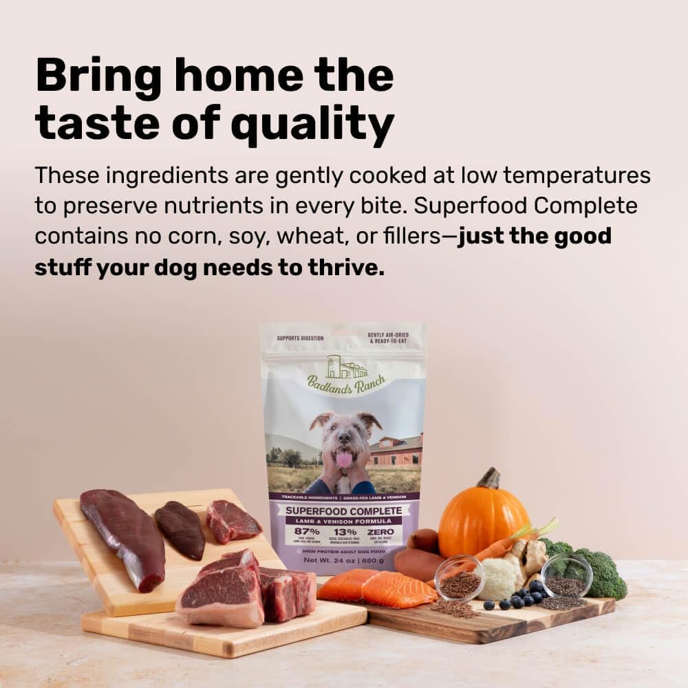 BADLANDS RANCH Air-Dried Fish & Turkey Dog Food, 87% Meat, 24 oz