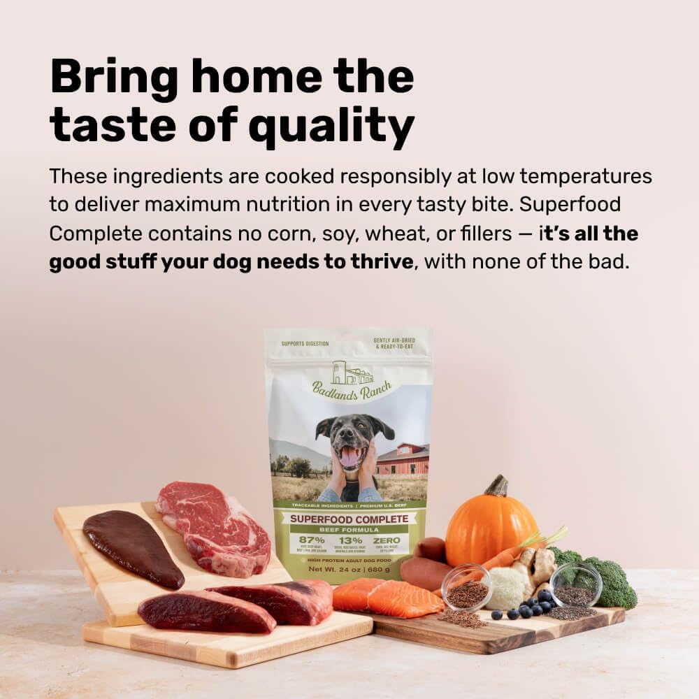 BADLANDS RANCH Air-Dried Fish & Turkey Dog Food, 87% Meat, 24 oz