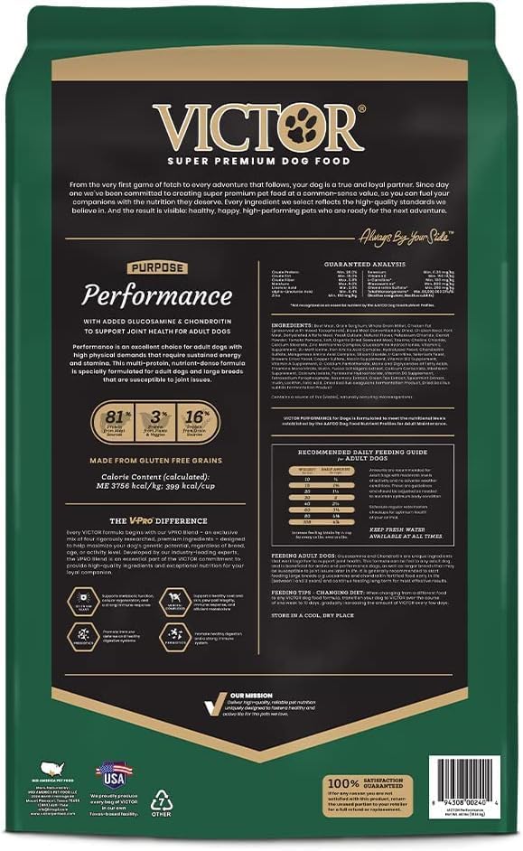 VICTOR Performance Dry Dog Food - Beef, Chicken & Pork Meal, 40 lb
