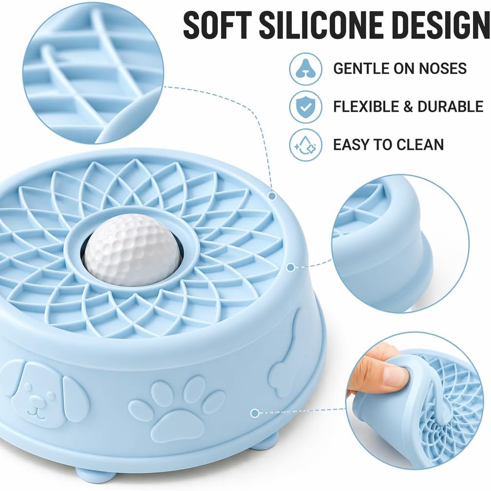 Slow Feeder Dog Bowl with Rolling Ball - 2-in-1 Lick Mat for Dogs, BPA-Free Silicone Suction Cup Pet Bowl, Interactive Dog Licking Bowl for Puppy Cat Wet Dry Food, Dishwasher Safe
