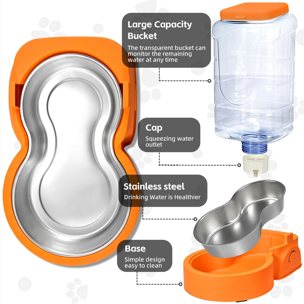 Automatic Cat Feeder and Water Dispenser with Stainless Steel Bowl Dog Gravity Food Feeder and Waterer for Small Medium Pets Puppy Kitten 1 Gallon x 2