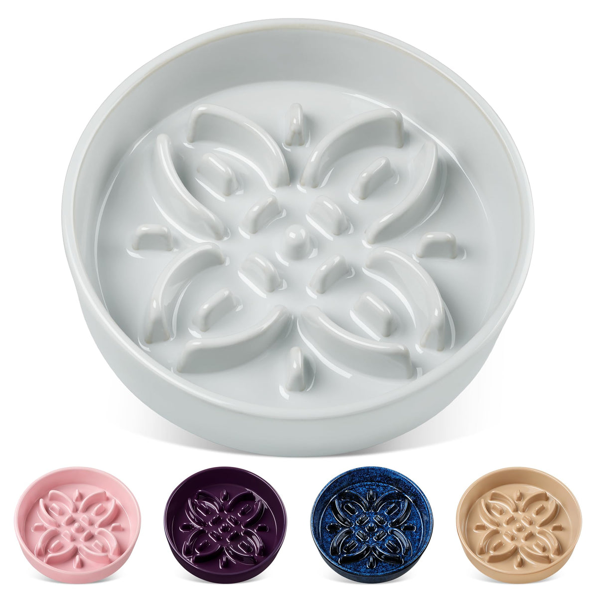 vancasso Ceramic Slow Feeder Dog Bowls, Puzzle Dog Food Bowls with Floral Maze, Anti -Slip Pet Food Dish for Small Breed, 0.6 Cups, Pink