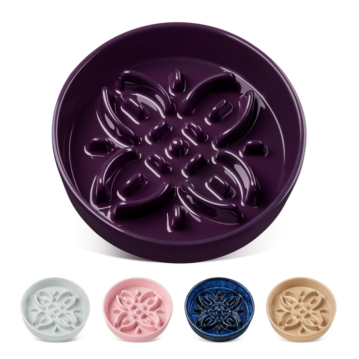 vancasso Ceramic Slow Feeder Dog Bowls, Puzzle Dog Food Bowls with Floral Maze, Anti -Slip Pet Food Dish for Small Breed, 0.6 Cups, Pink