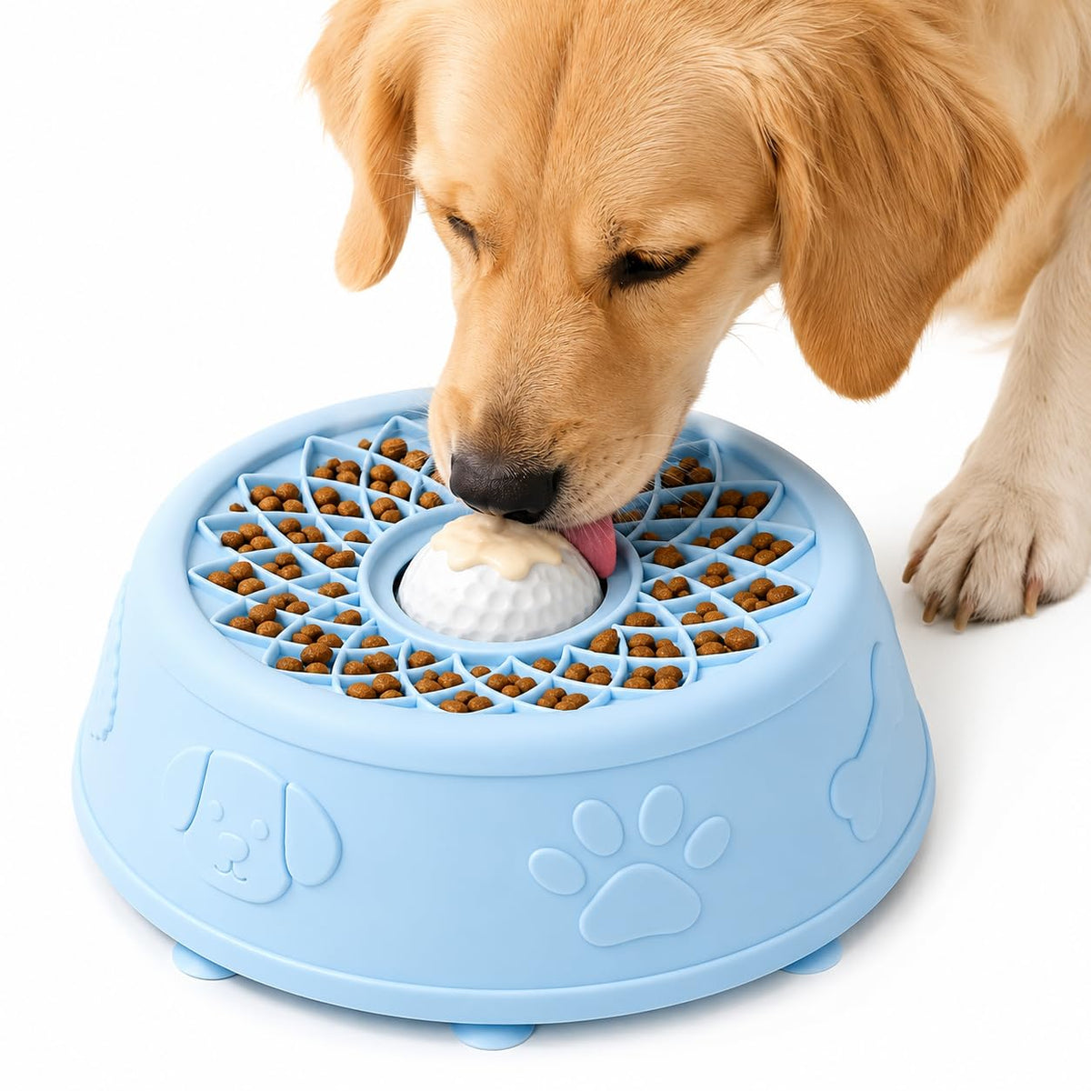 Slow Feeder Dog Bowl with Rolling Ball - 2-in-1 Lick Mat for Dogs, BPA-Free Silicone Suction Cup Pet Bowl, Interactive Dog Licking Bowl for Puppy Cat Wet Dry Food, Dishwasher Safe