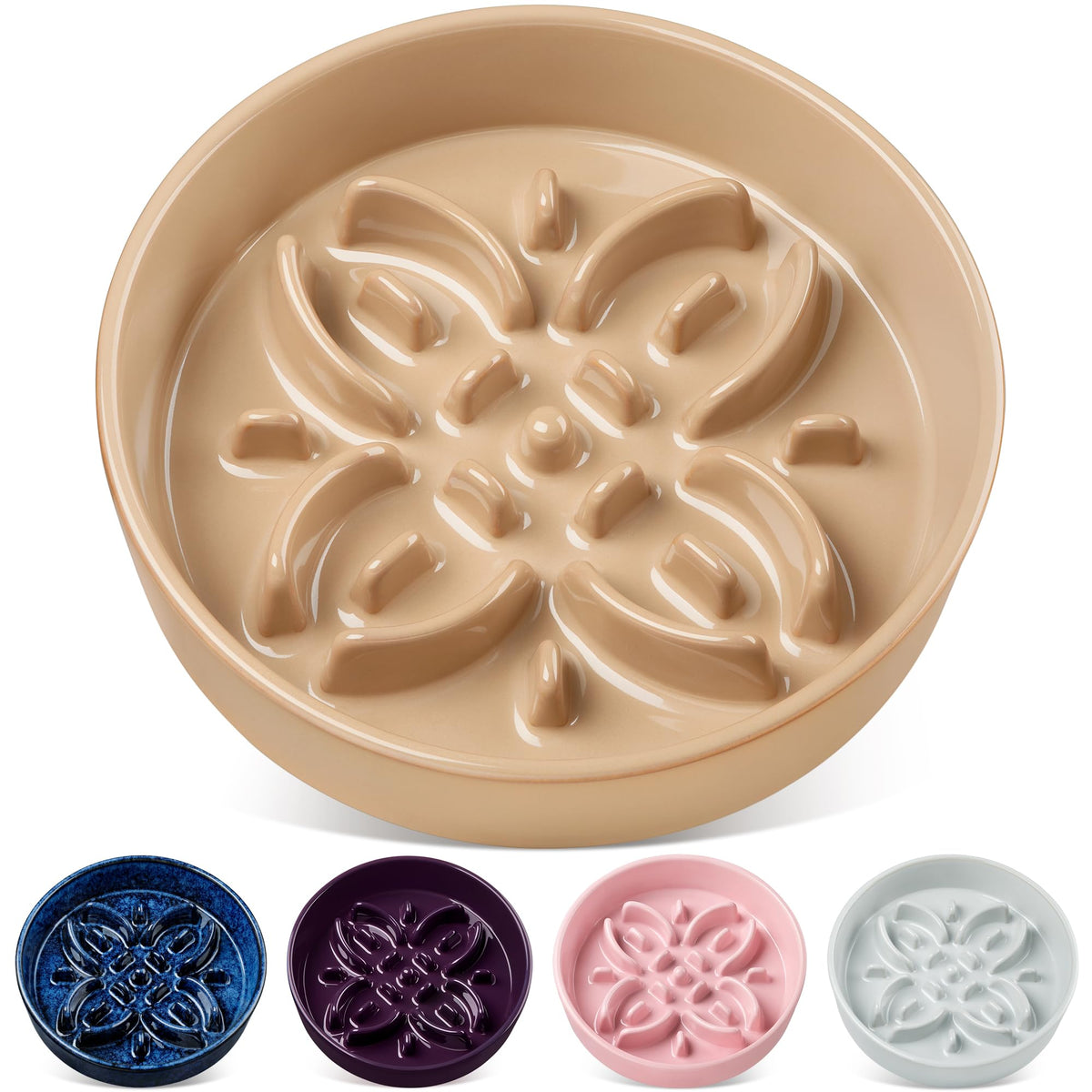 vancasso Ceramic Slow Feeder Dog Bowls, Puzzle Dog Food Bowls with Floral Maze, Anti -Slip Pet Food Dish for Small Breed, 0.6 Cups, Pink