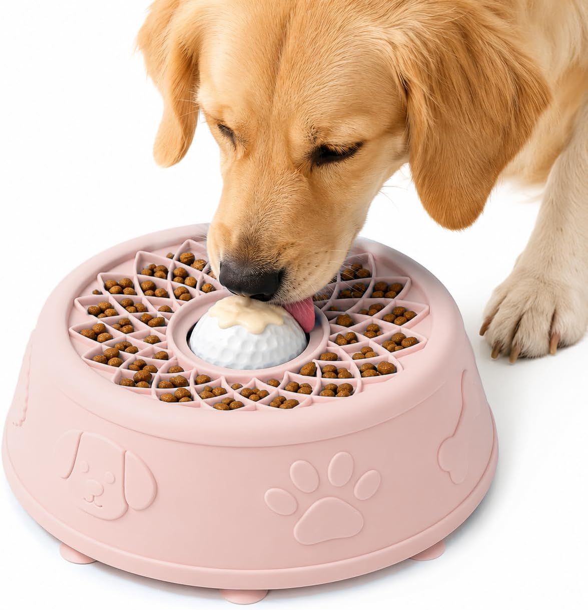 Slow Feeder Dog Bowl with Rolling Ball - 2-in-1 Lick Mat for Dogs, BPA-Free Silicone Suction Cup Pet Bowl, Interactive Dog Licking Bowl for Puppy Cat Wet Dry Food, Dishwasher Safe