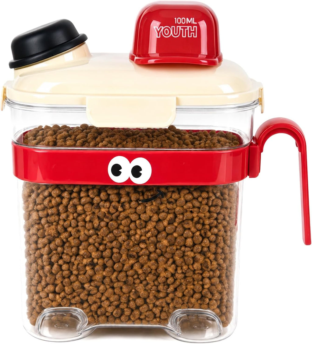Cute Dog Food Storage Container, Airtight Small Portable Dog Food Container with Measuring Cup and Handle, Aesthetic Dog Food Storage Container for Countertop, 8.66'' Tall × 4.3'' Wide