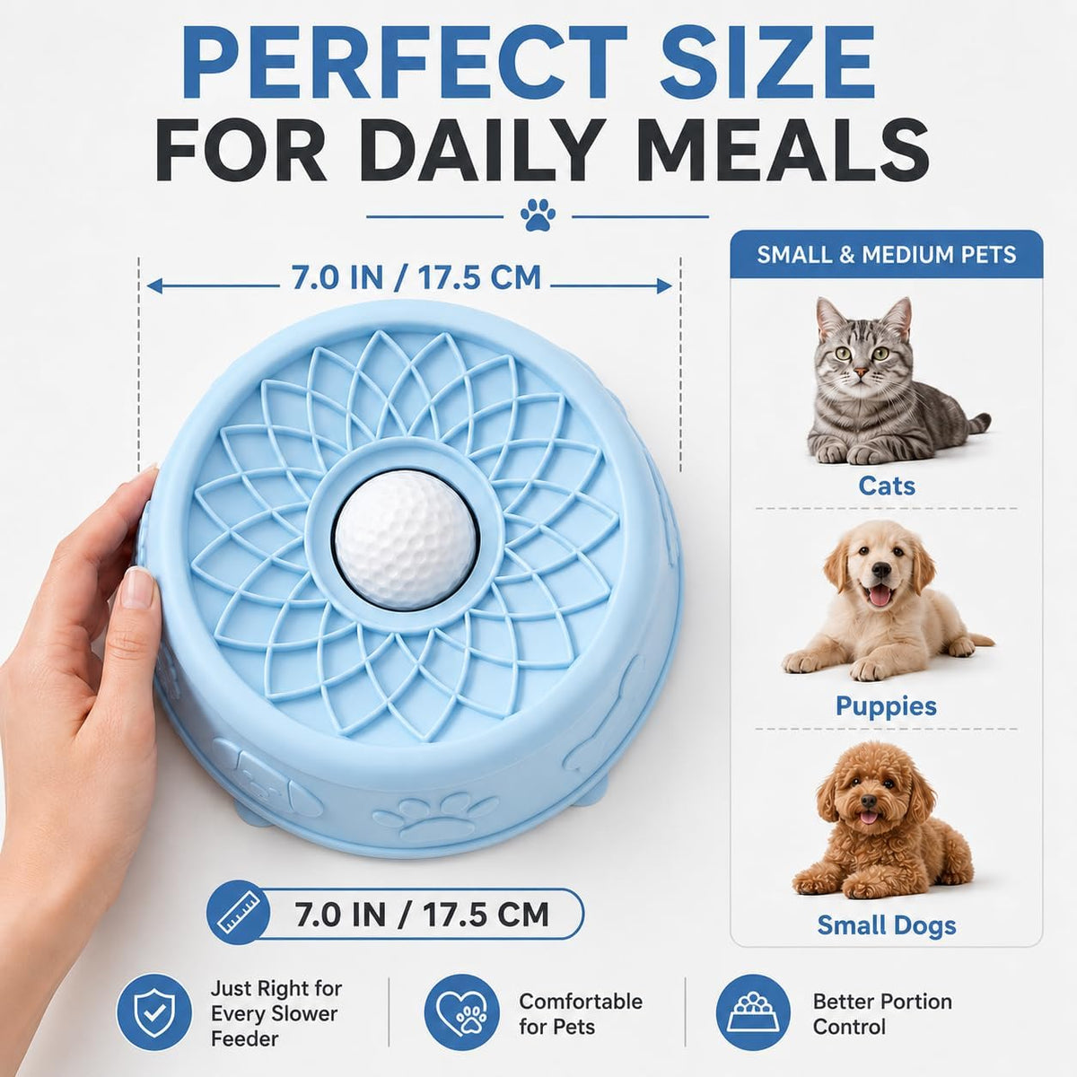 Slow Feeder Dog Bowl with Rolling Ball - 2-in-1 Lick Mat for Dogs, BPA-Free Silicone Suction Cup Pet Bowl, Interactive Dog Licking Bowl for Puppy Cat Wet Dry Food, Dishwasher Safe