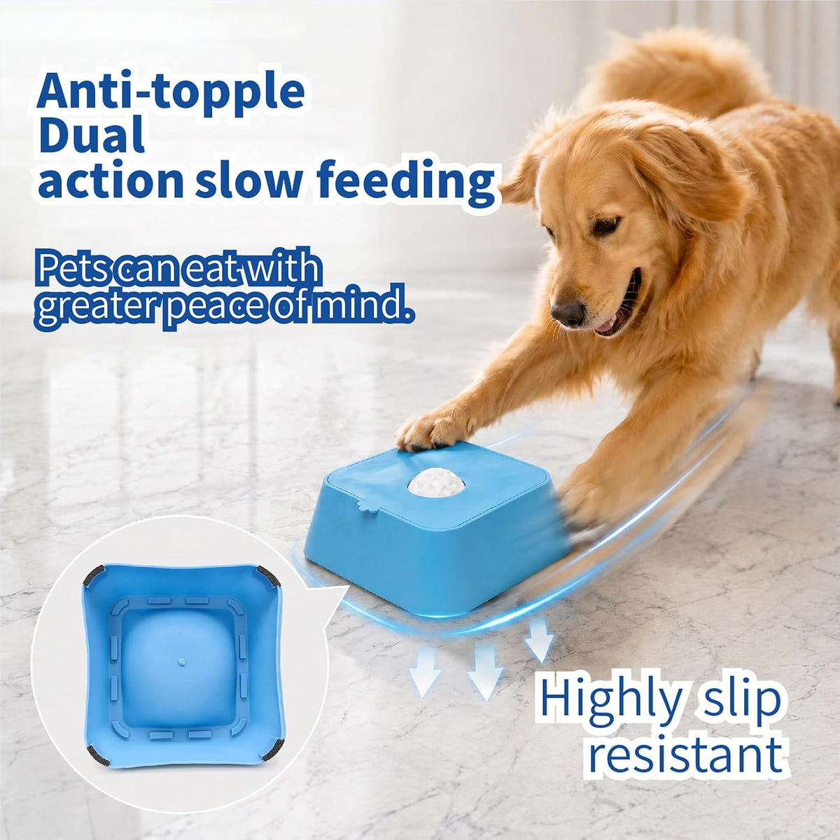 Slow Feeder Dog Bowls with Rolling Ball, Interactive Puzzle Foods for Medium & Large Dogs Bowl that Fast Eaters Non-Slip Pet Bowl