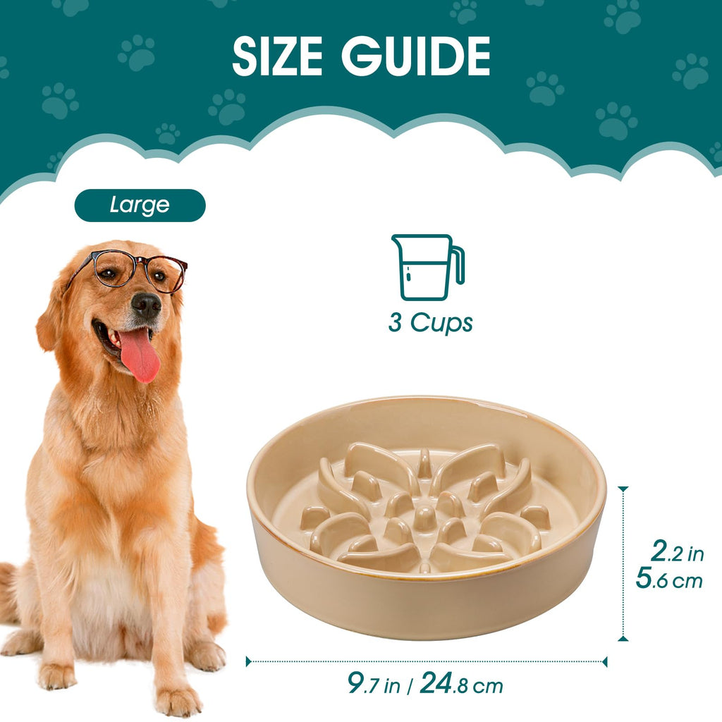 vancasso Ceramic Slow Feeder Dog Bowls, Puzzle Dog Food Bowls with Floral Maze, Anti -Slip Pet Food Dish for Small Breed, 0.6 Cups, Pink
