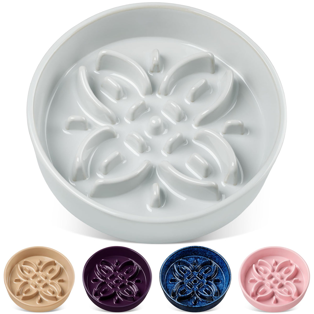 vancasso Ceramic Slow Feeder Dog Bowls, Puzzle Dog Food Bowls with Floral Maze, Anti -Slip Pet Food Dish for Small Breed, 0.6 Cups, Pink