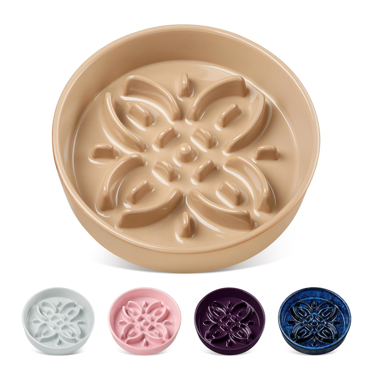 vancasso Ceramic Slow Feeder Dog Bowls, Puzzle Dog Food Bowls with Floral Maze, Anti -Slip Pet Food Dish for Small Breed, 0.6 Cups, Pink