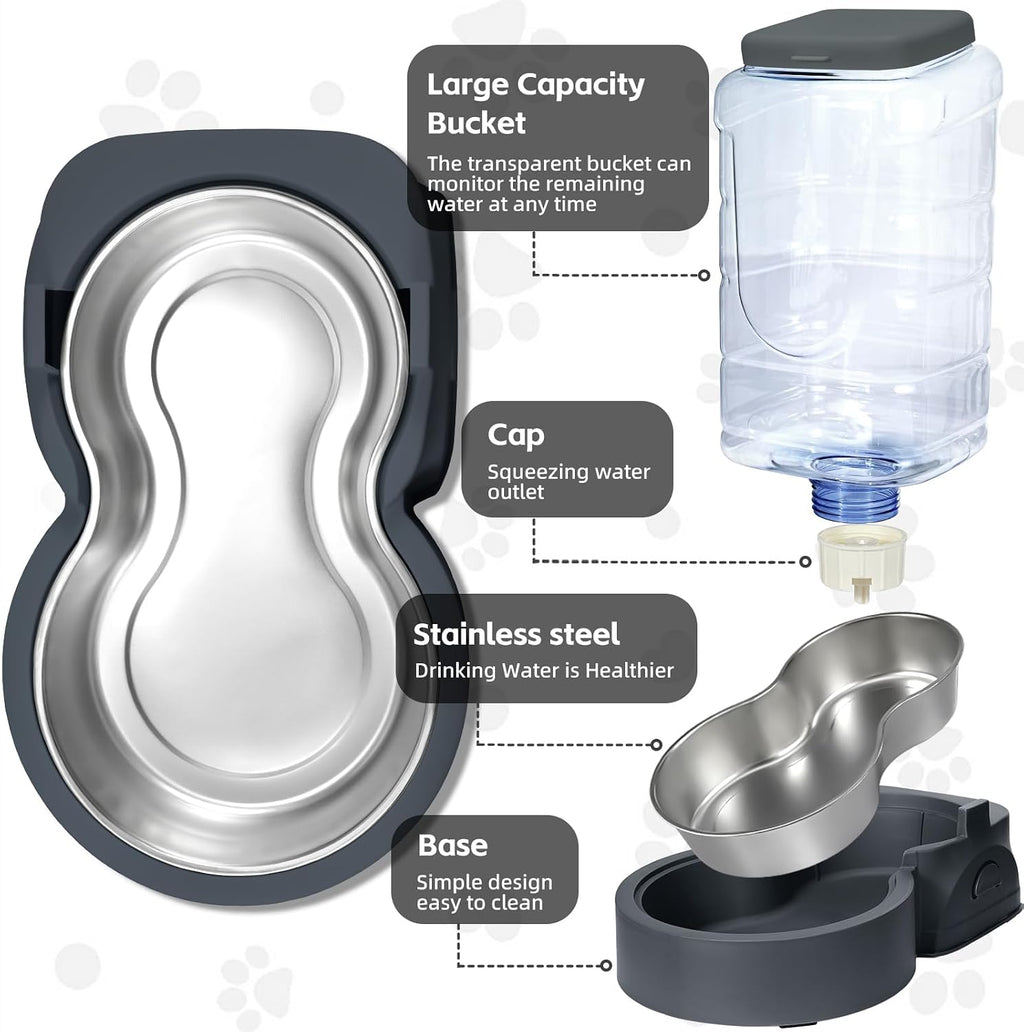 Automatic Cat Feeder and Water Dispenser with Stainless Steel Bowl Dog Gravity Food Feeder and Waterer for Small Medium Pets Puppy Kitten 1 Gallon x 2