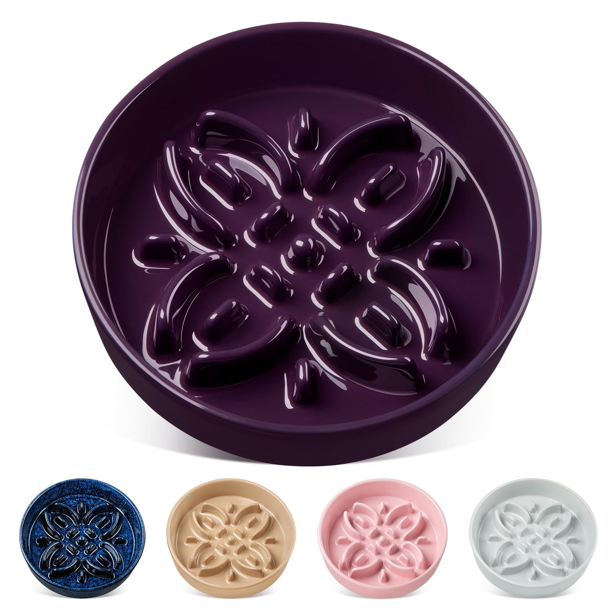 vancasso Ceramic Slow Feeder Dog Bowls, Puzzle Dog Food Bowls with Floral Maze, Anti -Slip Pet Food Dish for Small Breed, 0.6 Cups, Pink