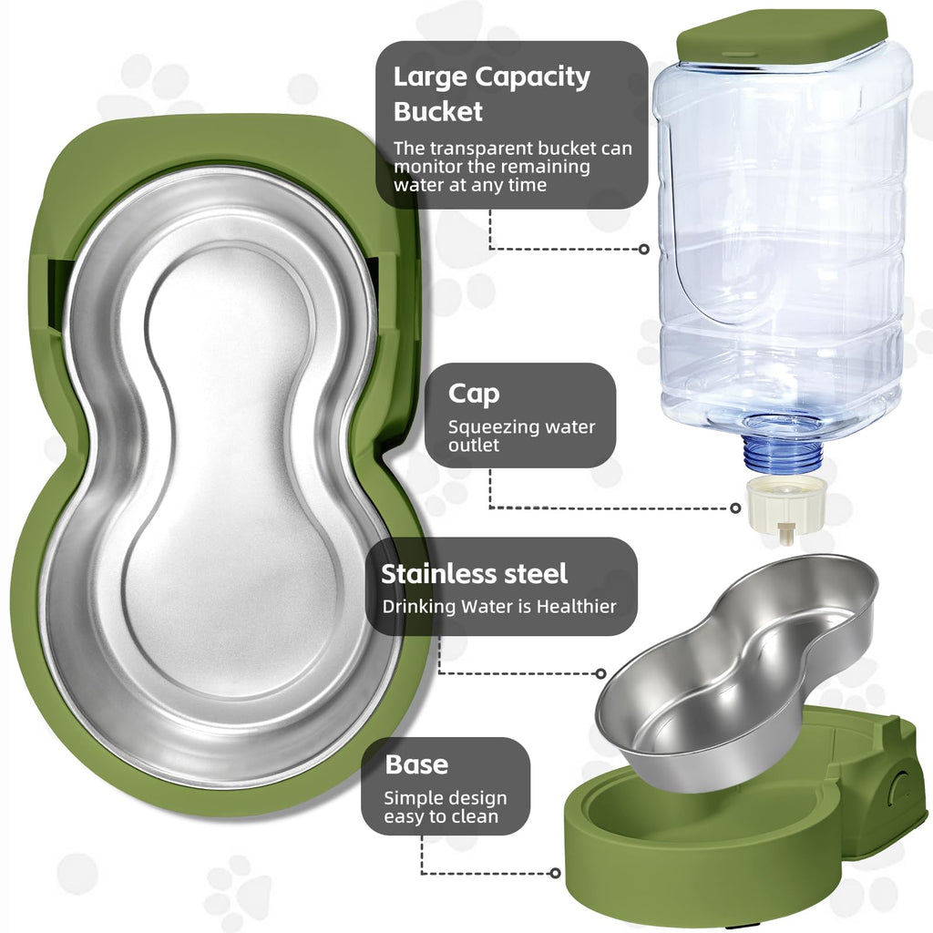 Automatic Cat Feeder and Water Dispenser with Stainless Steel Bowl Dog Gravity Food Feeder and Waterer for Small Medium Pets Puppy Kitten 1 Gallon x 2