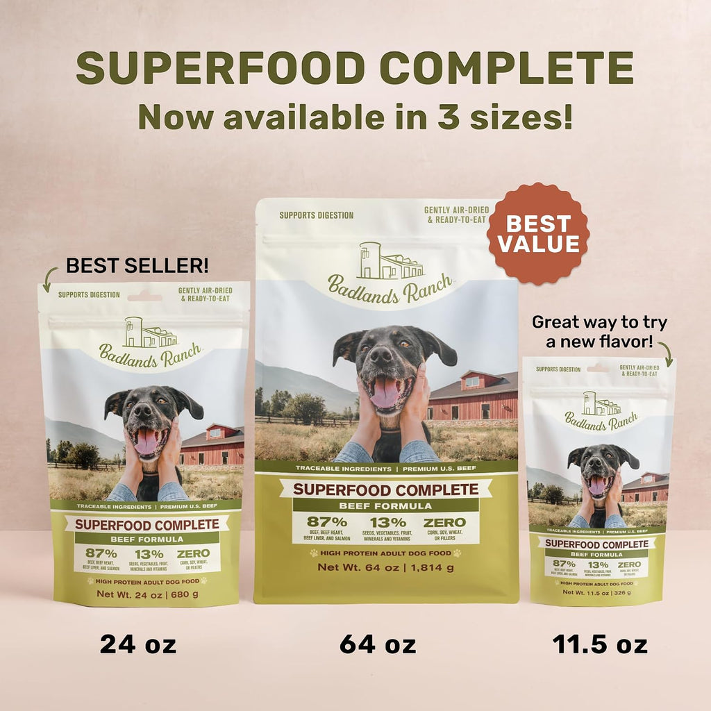 BADLANDS RANCH Air-Dried Fish & Turkey Dog Food, 87% Meat, 24 oz